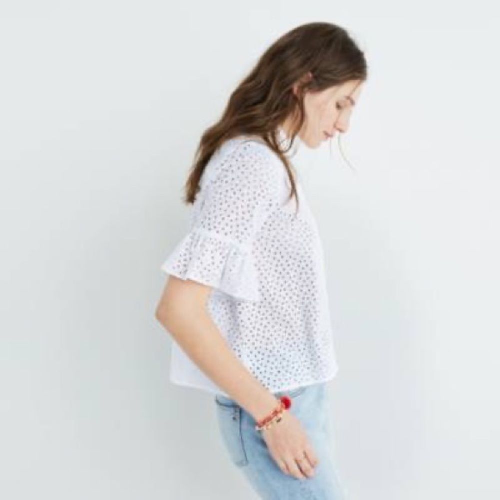 Madewell Eyelet Bell-Sleeve Shirt in White - Picture 3 of 8